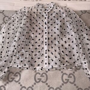 Kaktus Black and White Polka Dot Sheer Blouse